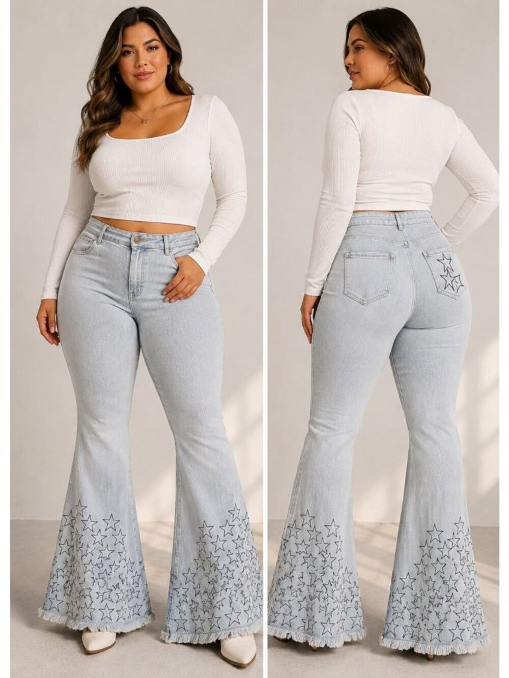 Anna-Kaci Star Print Bell Bottom Jeans Size M Americana July 4th Y2K patriotic